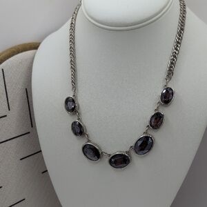 Silver Necklace with Dark Purple Stones